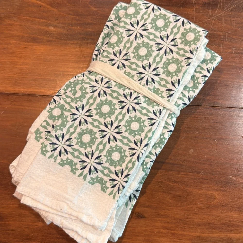 NWT! June & December Flour Sack Napkins Set of 4 Woodblock Chicory Meadow Cotton